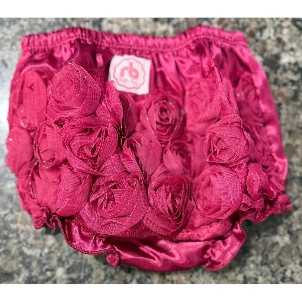 Ruffle Butts Baby Girls Pink Satin Rosette Diaper Cover‎ Bloomers Magenta Floral